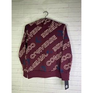 Converse Boys All Over Print Pullover Hoodie Sweatshirt Burgundy Red Size M